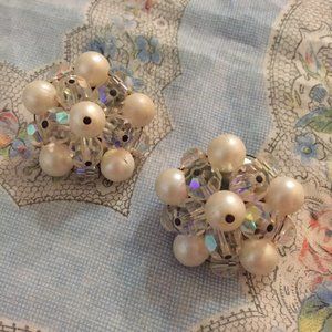 Vintage faux pearl and crystal clip-on earrings